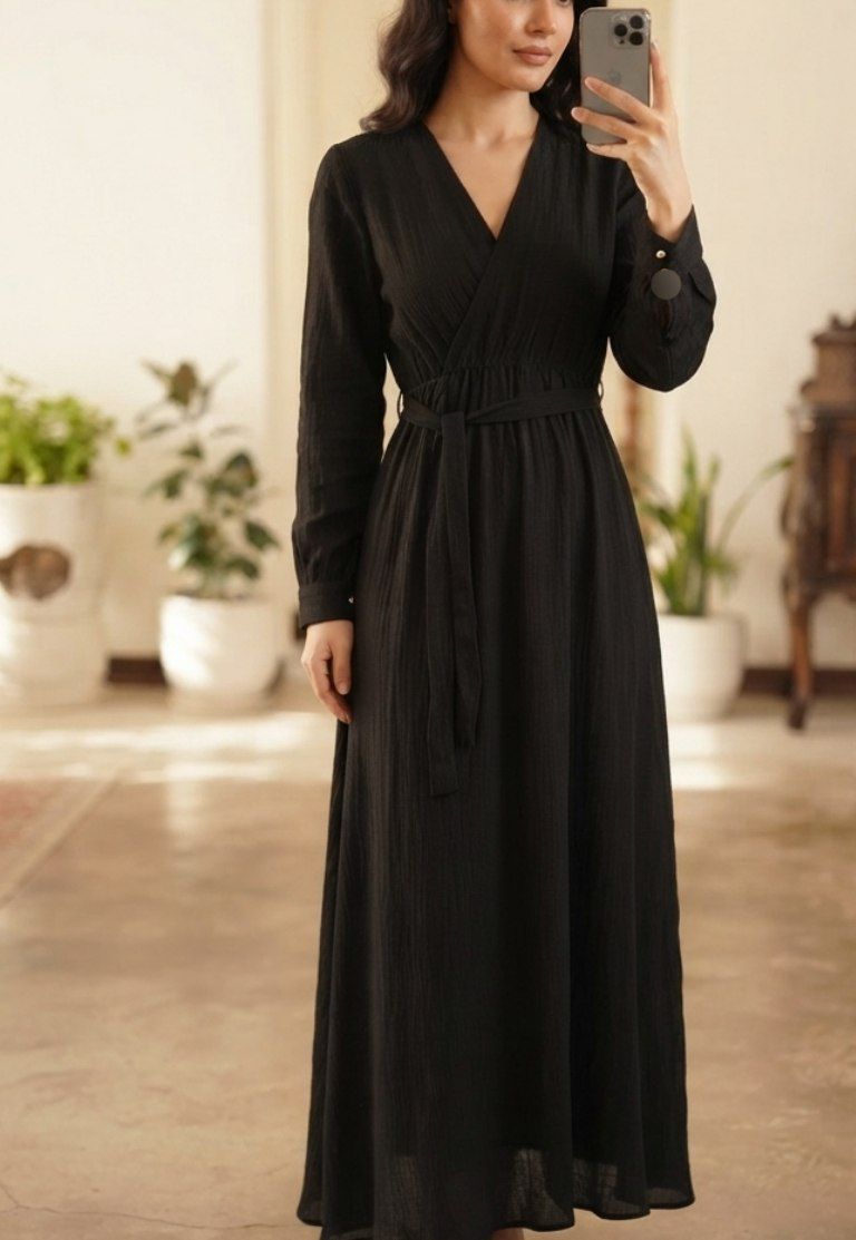 پیراهن زنانه بلند ساحلی مشکی