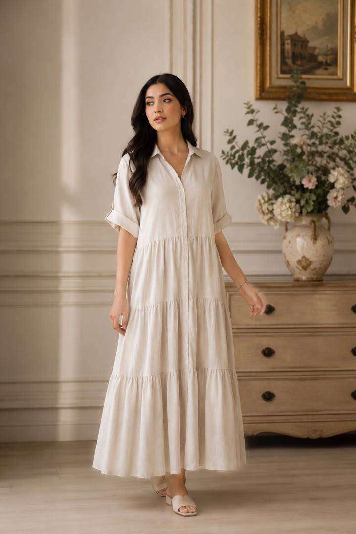 پیراهن زنانه بلند چیندار لنین